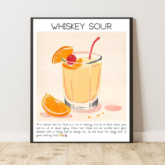 Art Print Tasarım Kokteyl Poster Whiskey Sour Bar Dekor