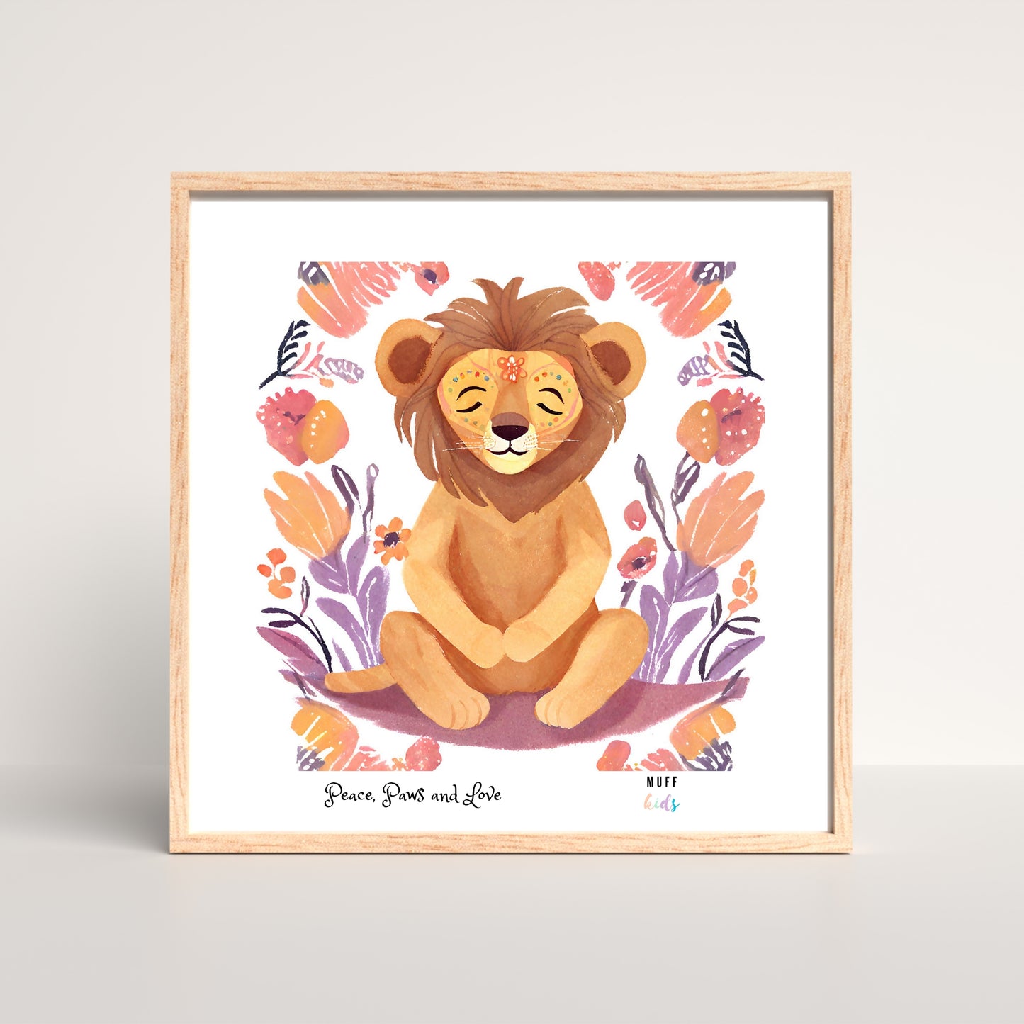 Peace, Paws and Love Lion No:3 Art Print Poster For Kids