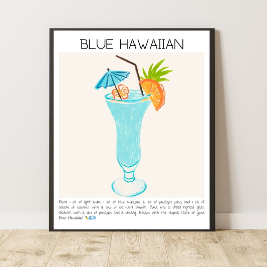 Art Print Tasarım Kokteyl Poster Blue Hawaiian Bar Dekor