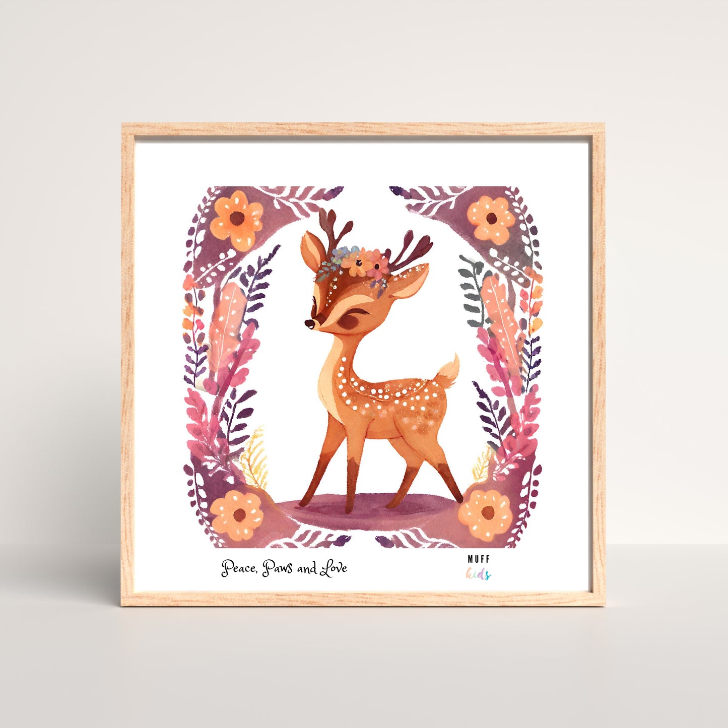 Peace, Paws and Love Deer No:3 Art Print Poster For Kids