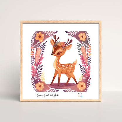 Peace, Paws and Love Deer No:3 Art Print Poster For Kids