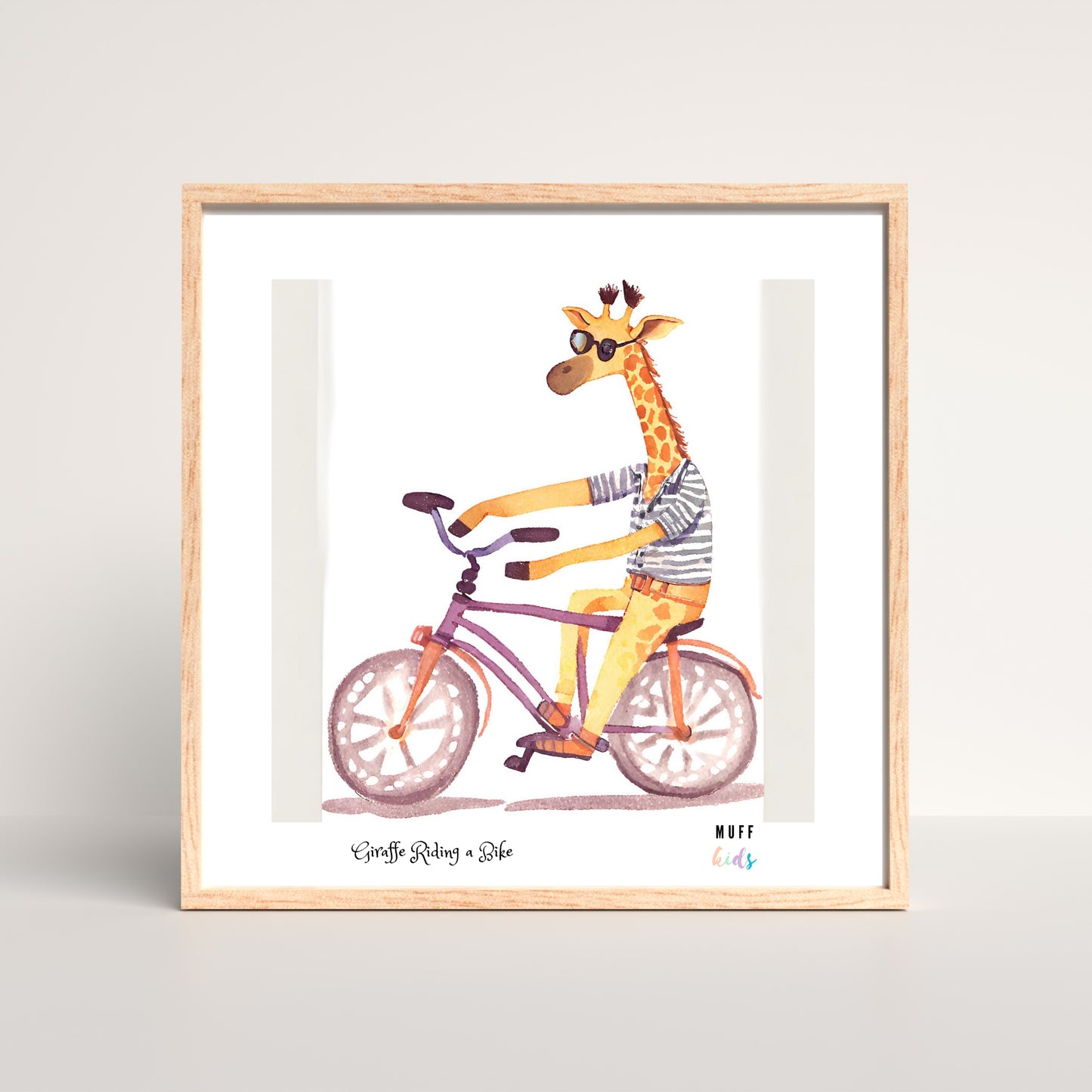 Kids Art Print Design Giraffe Ride a Bike No.4 Poster For Kids