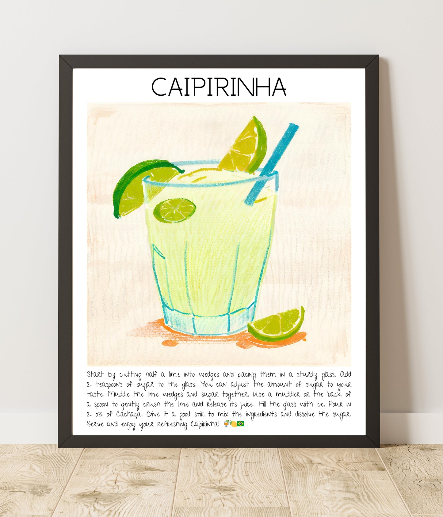 Cocktail Art Print Design Poster Caipirinha Bar Decor