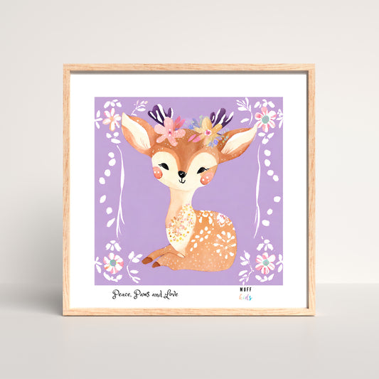 Peace, Paws and Love Deer No:5 Art Print Poster For Kids