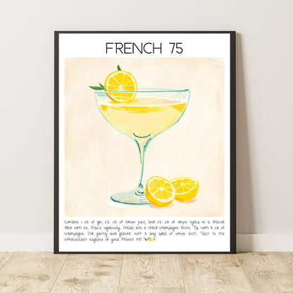 Cocktail Art Print Design Poster French 75 Bar Decor