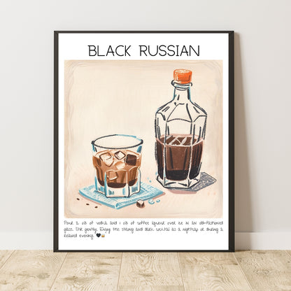 Cocktail Art Print Design Poster Black Russian Bar Decor