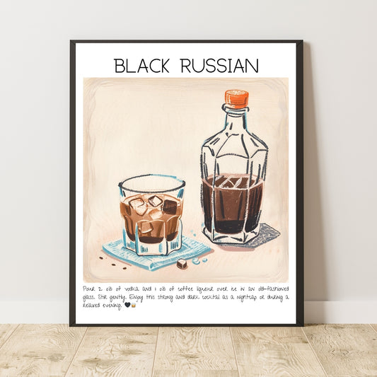 Art Print Tasarım Kokteyl Poster Black Russian Bar Dekor