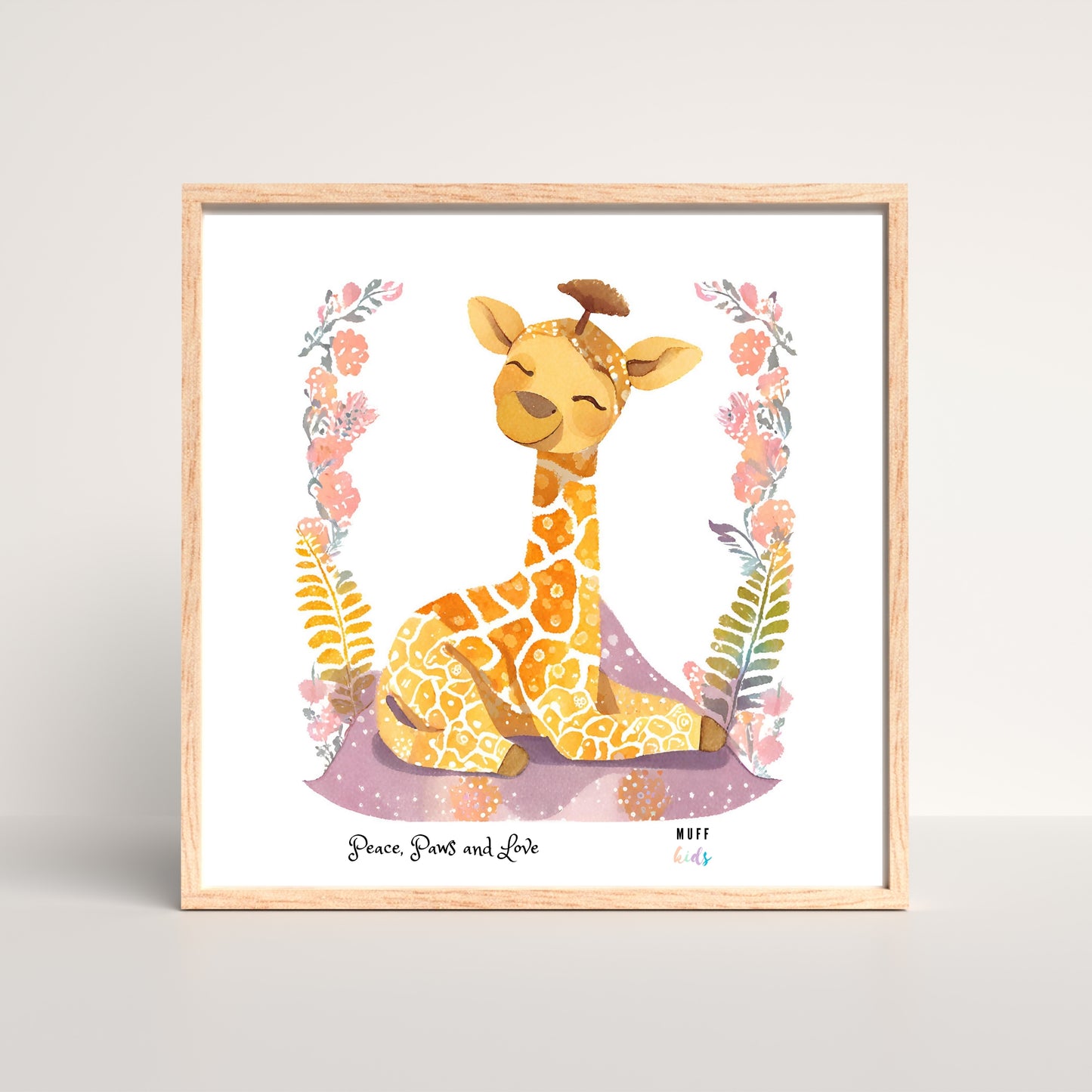 Peace, Paws and Love Giraffe No:1 Art Print Poster For Kids