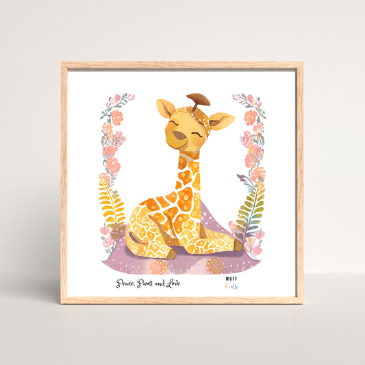 Peace, Paws and Love Giraffe No:1 Art Print Tasarım Çocuk Odası Posteri