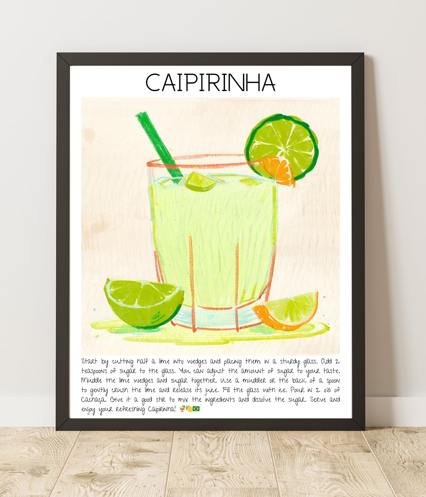 Cocktail Art Print Design Poster Caipirinha Bar Decor