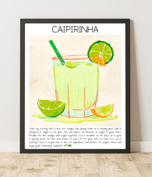 Cocktail Art Print Design Poster Caipirinha Bar Decor