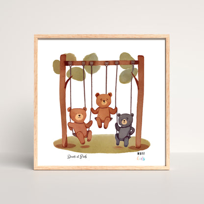 Kids Art Print Design Bear At Park Poster For Kids