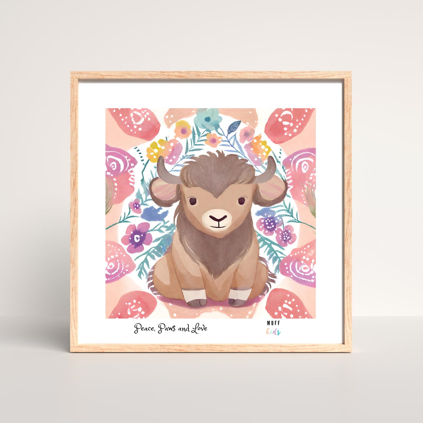 Peace, Paws and Love Bison No:2 Art Print Poster For Kids