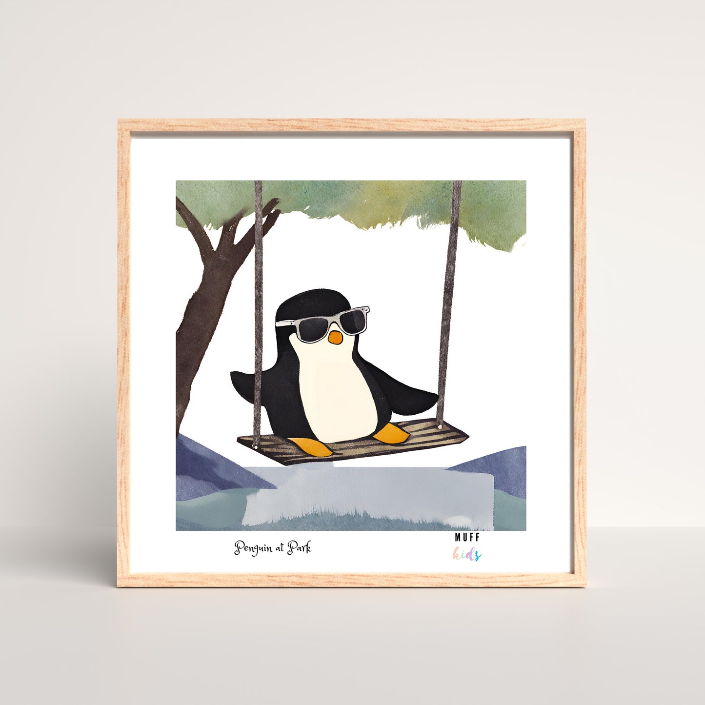 Kids Art Print Design Penguin At Park Poster For Kids