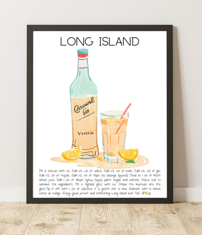 Cocktail Art Print Design Poster Long Island Bar Decor