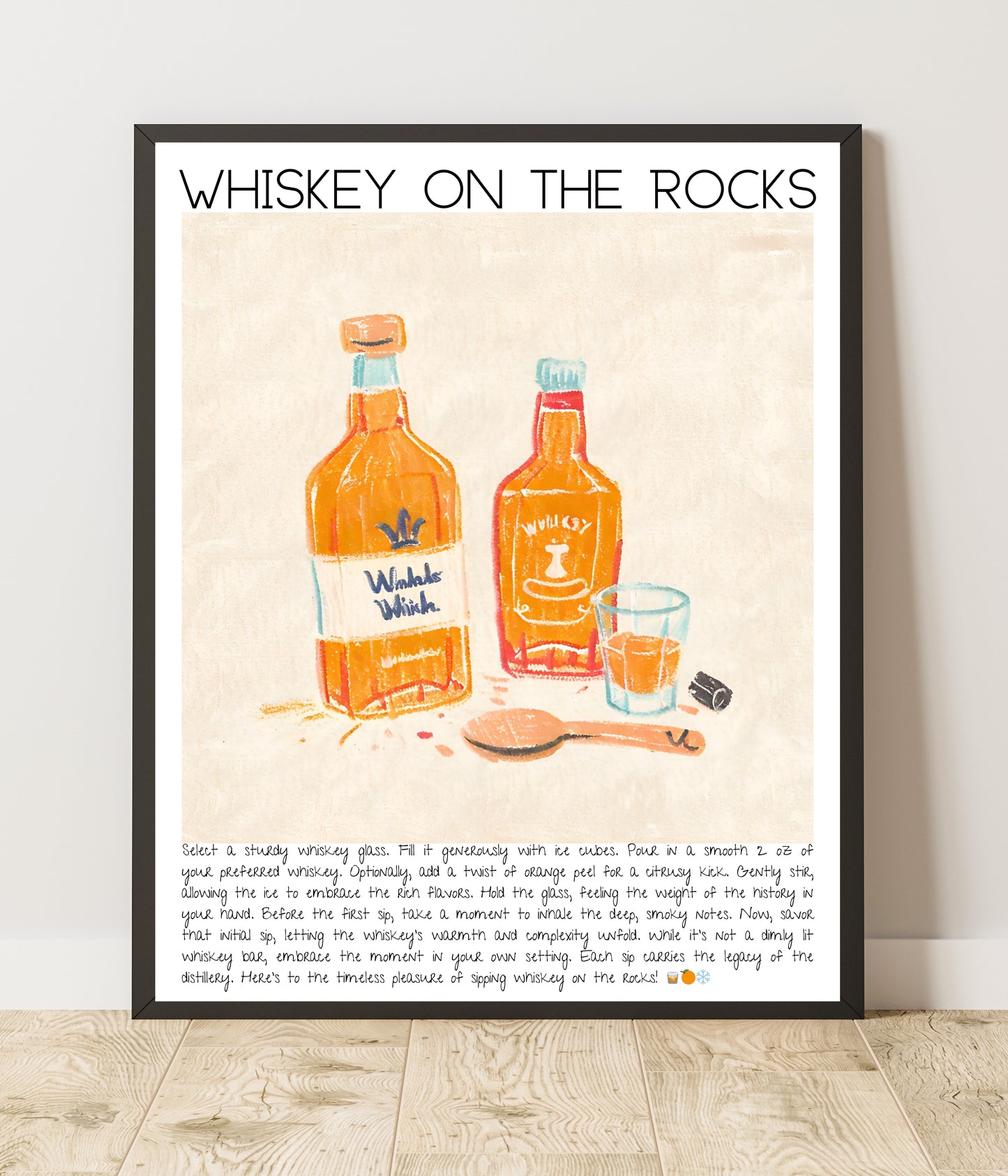 Art Print Design Drink Poster Whiskey On The Rocks Bar Decor