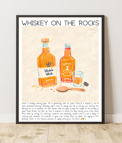 Art Print Design Drink Poster Whiskey On The Rocks Bar Decor