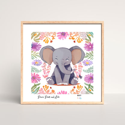 Peace, Paws and Love Elephant No:2 Art Print Poster For Kids