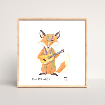 Peace, Paws and Love Fox No:1 Art Print Poster For Kids