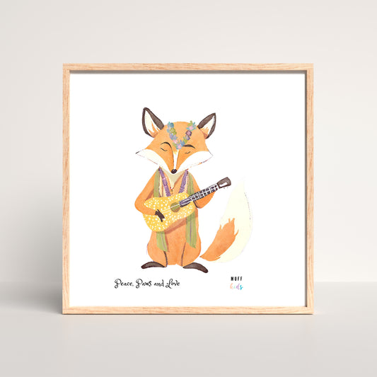 Peace, Paws and Love Fox No:1 Art Print Tasarım Çocuk Odası Posteri