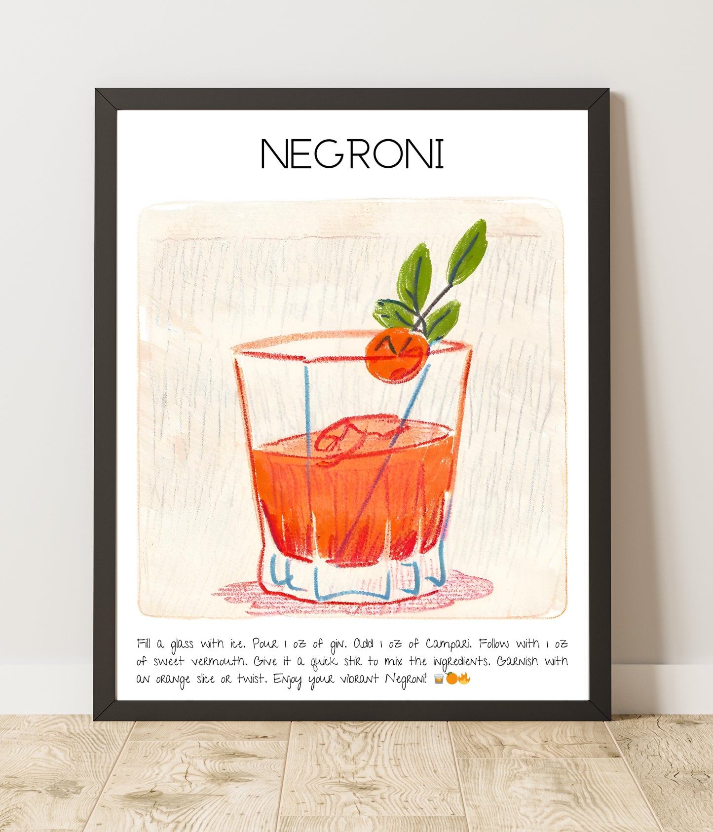 Cocktail Art Print Design Poster Negroni Bar Decor