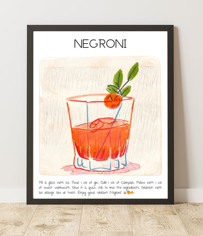 Art Print Tasarım Kokteyl Poster Negroni Bar Dekor