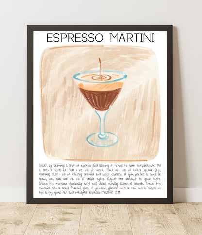 Cocktail Art Print Design Poster Espresso Martini Bar Decor