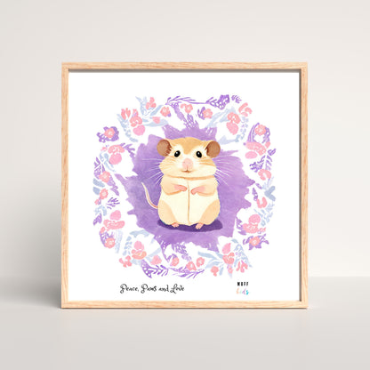 Peace, Paws and Love Mouse No:1 Art Print Tasarım Çocuk Odası Posteri