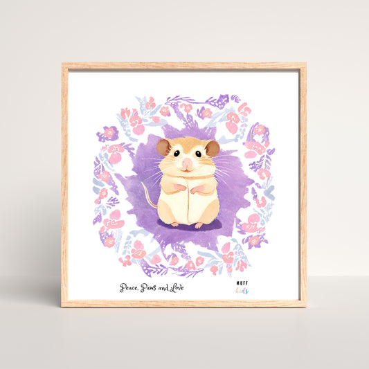 Peace, Paws and Love Mouse No:1 Art Print Poster For Kids