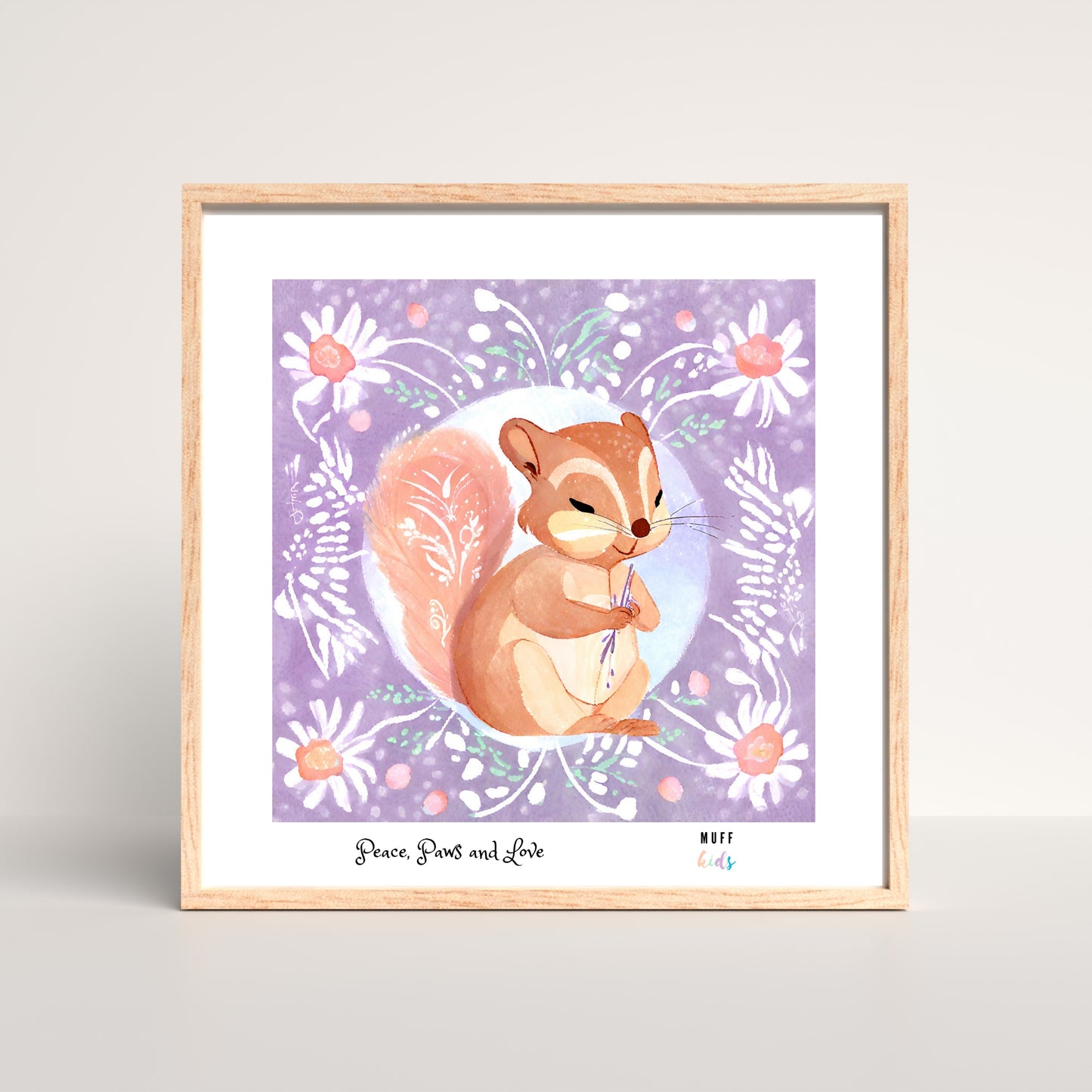 Peace, Paws and Love Squirrel No:3 Art Print Tasarım Çocuk Odası Posteri