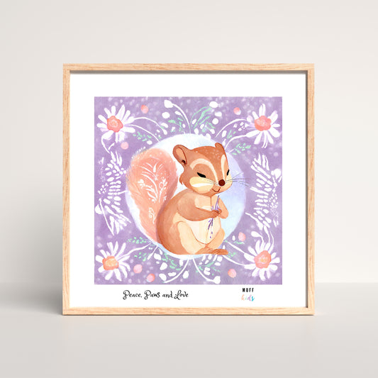 Peace, Paws and Love Squirrel No:3 Art Print Poster For Kids