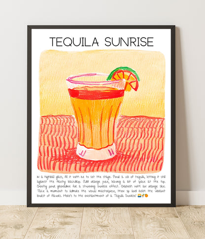 Art Print Design Drink Poster Tequila Sunrise Bar Decor