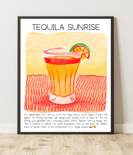 Art Print Tasarım Koktey Poster Tequila Sunrise Bar Dekor