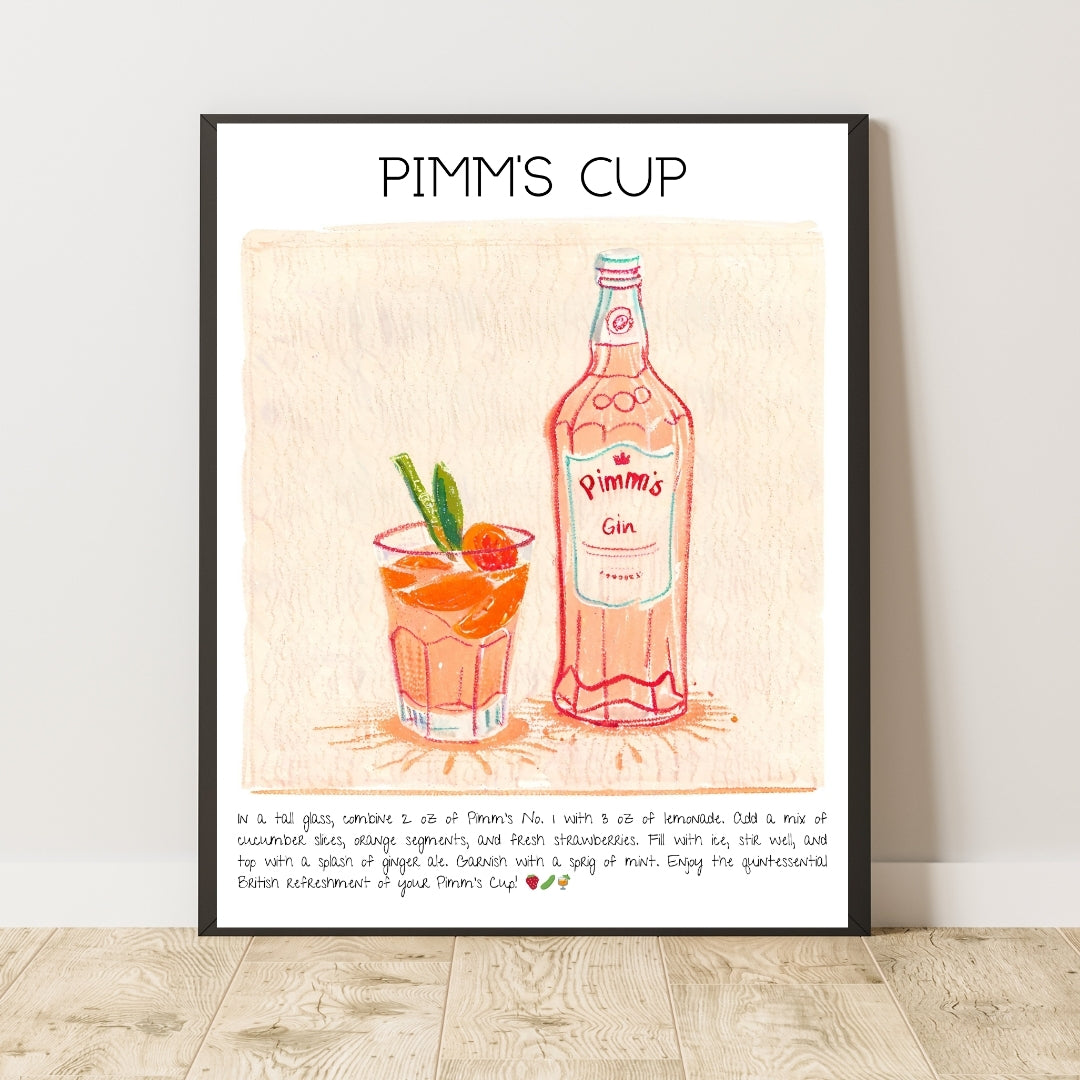 Cocktail Art Print Design Poster Pimm's Cup Bar Decor