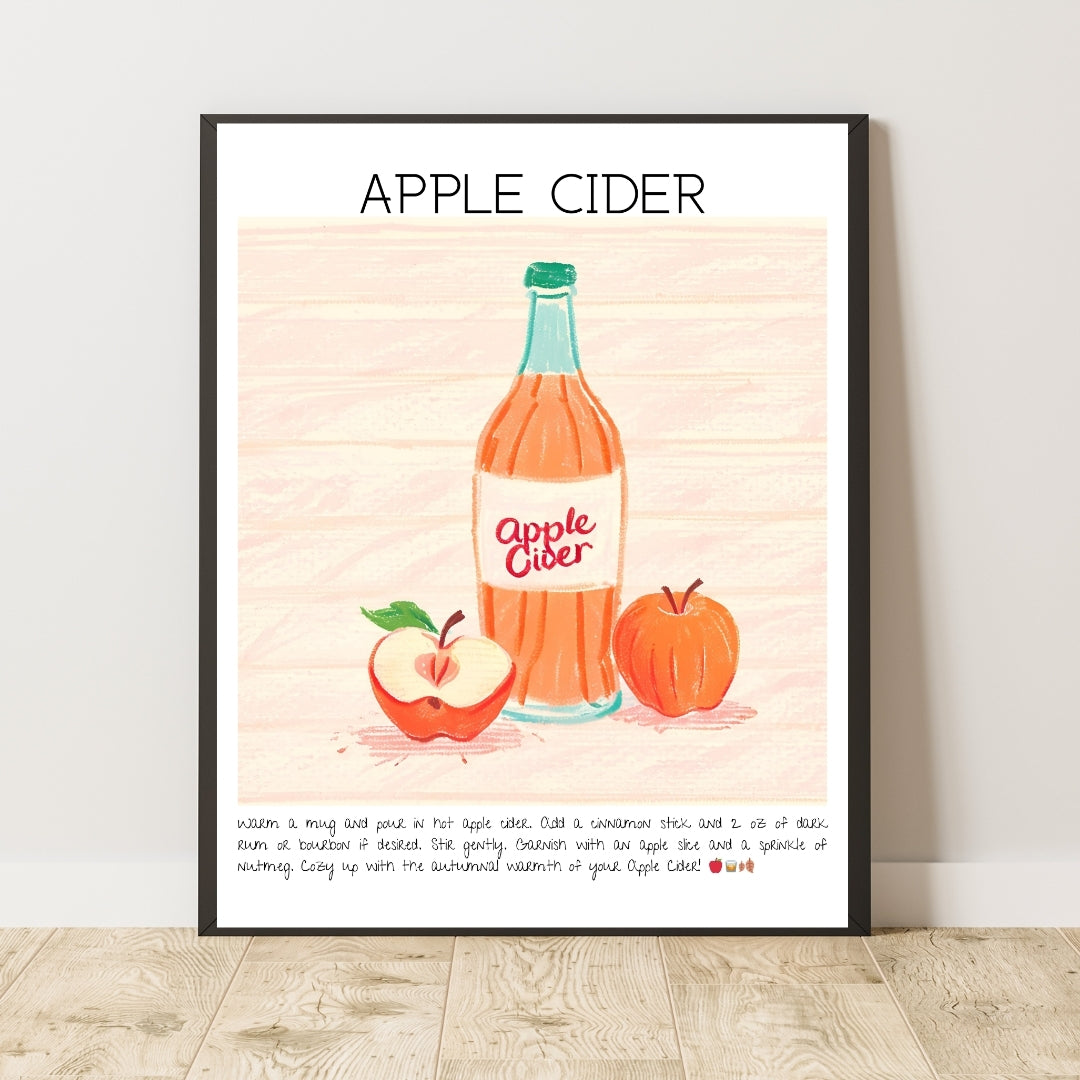 Cocktail Art Print Design Poster Apple Cider Bar Decor