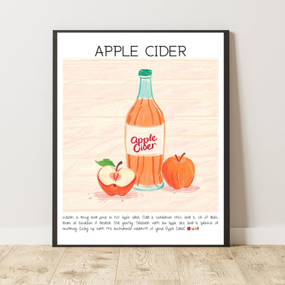 Cocktail Art Print Design Poster Apple Cider Bar Decor