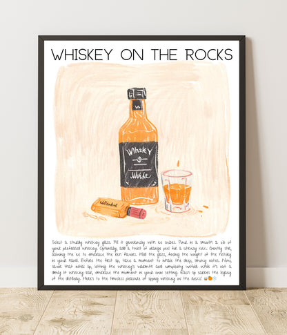 Art Print Design Drink Poster Whiskey On The Rocks Bar Decor