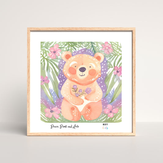 Peace, Paws and Love Bear No:2 Art Print Poster For Kids