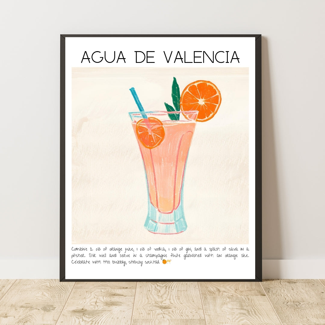 Cocktail Art Print Design Poster Aqua de Valencia Bar Decor