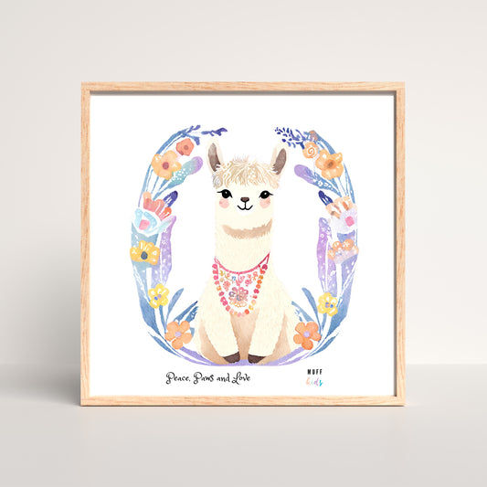 Peace, Paws and Love Llama No:1 Art Print Tasarım Çocuk Odası Posteri