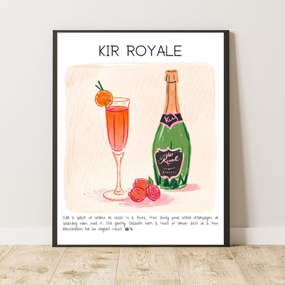 Cocktail Art Print Design Poster Kir Royale Bar Decor