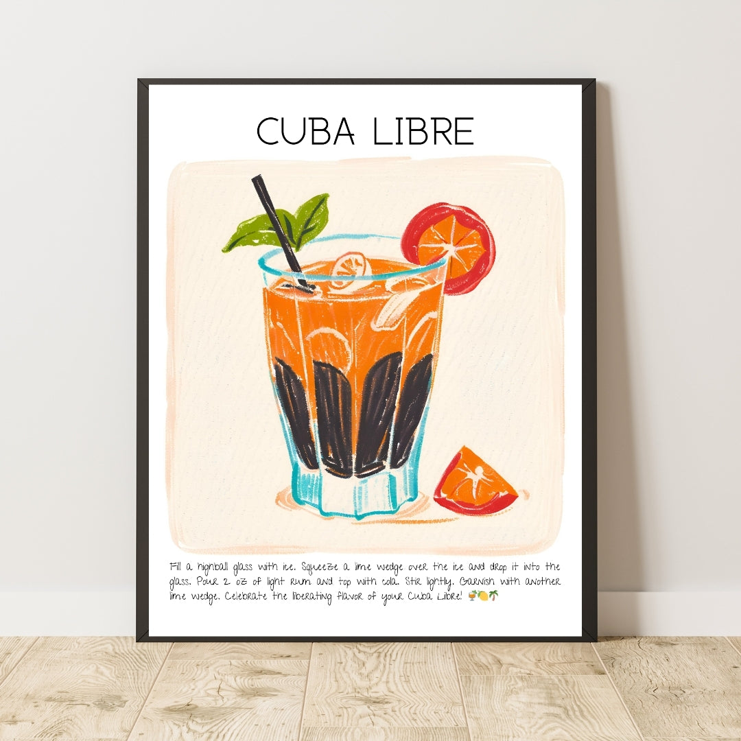 Cocktail Art Print Design Poster Cuba Libre Bar Decor