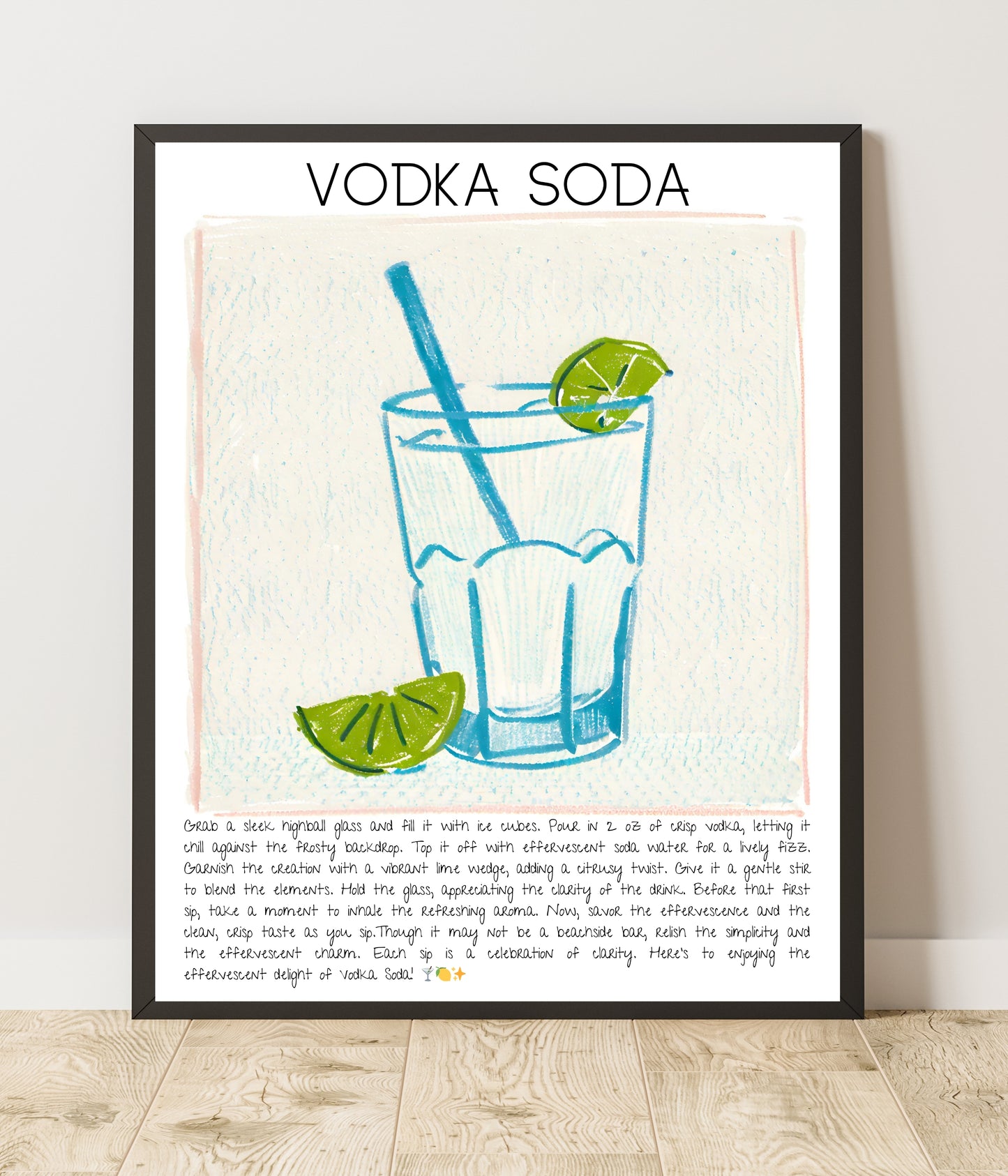 Art Print Tasarım Kokteyl Poster Vodka Soda Bar, Dekor