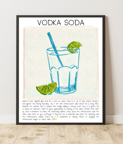 Art Print Tasarım Kokteyl Poster Vodka Soda Bar, Dekor