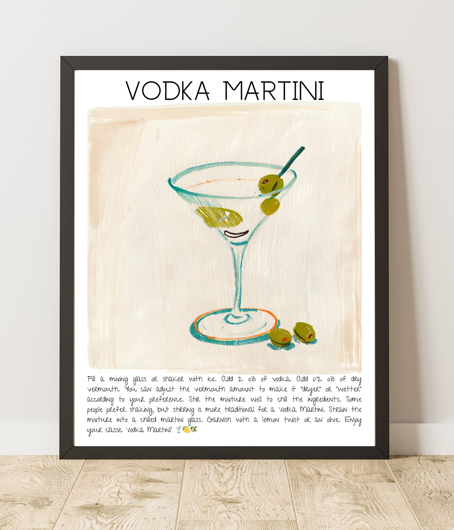 Cocktail Art Print Design Poster Vodka Martini Bar Decor