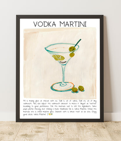 Cocktail Art Print Design Poster Vodka Martini Bar Decor