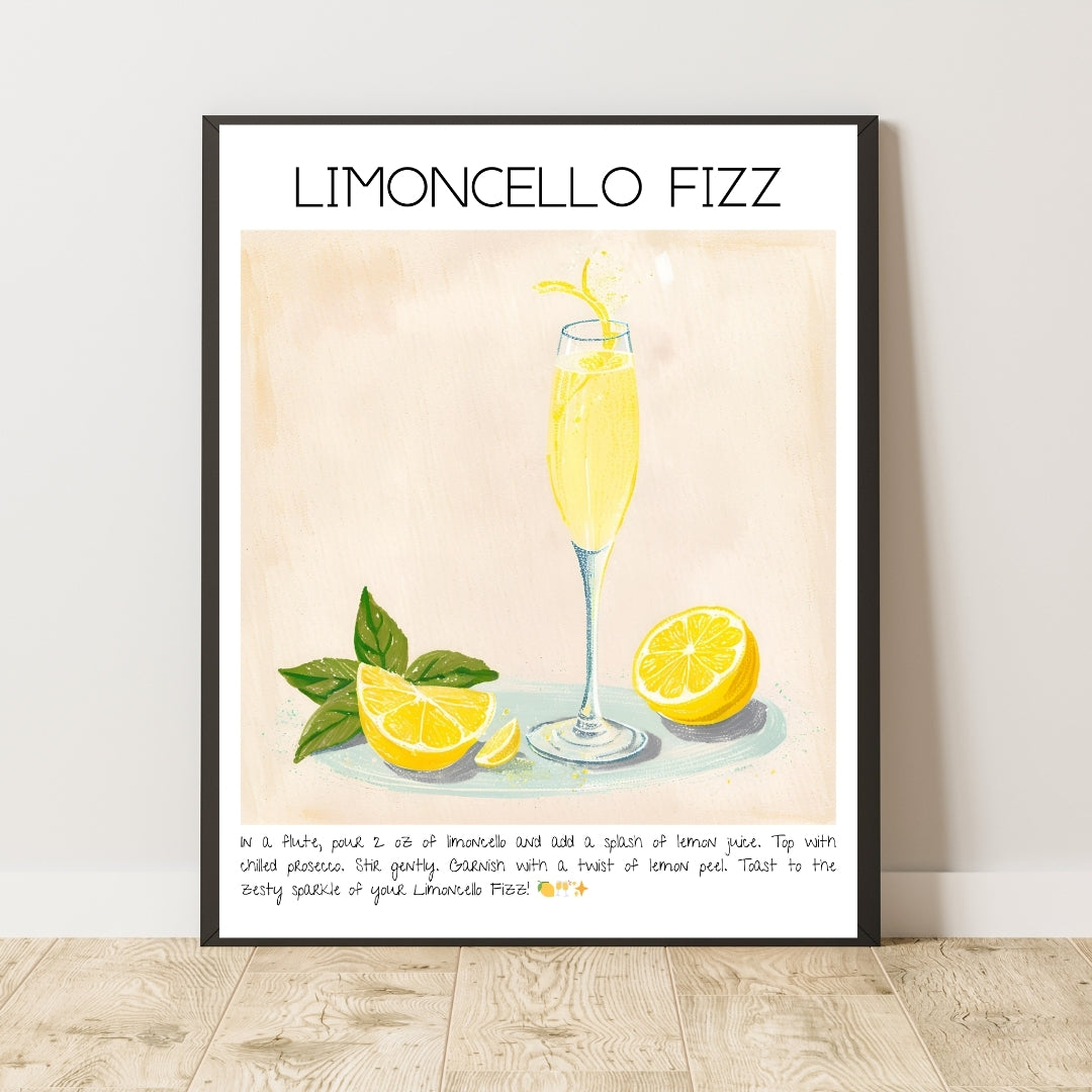 Cocktail Art Print Design Poster Limoncello Fizz Bar Decor