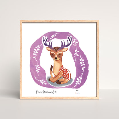 Peace, Paws and Love Deer No:1 Art Print Poster For Kids