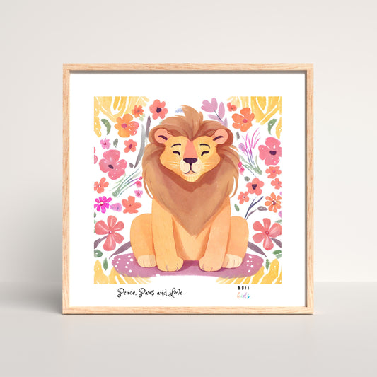 Peace, Paws and Love Lion No:1 Art Print Tasarım Çocuk Odası Posteri