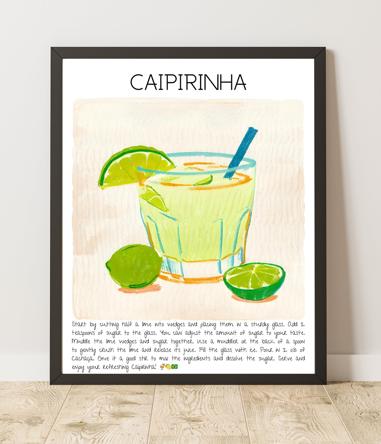 Cocktail Art Print Design Poster Caipirinha Bar Decor